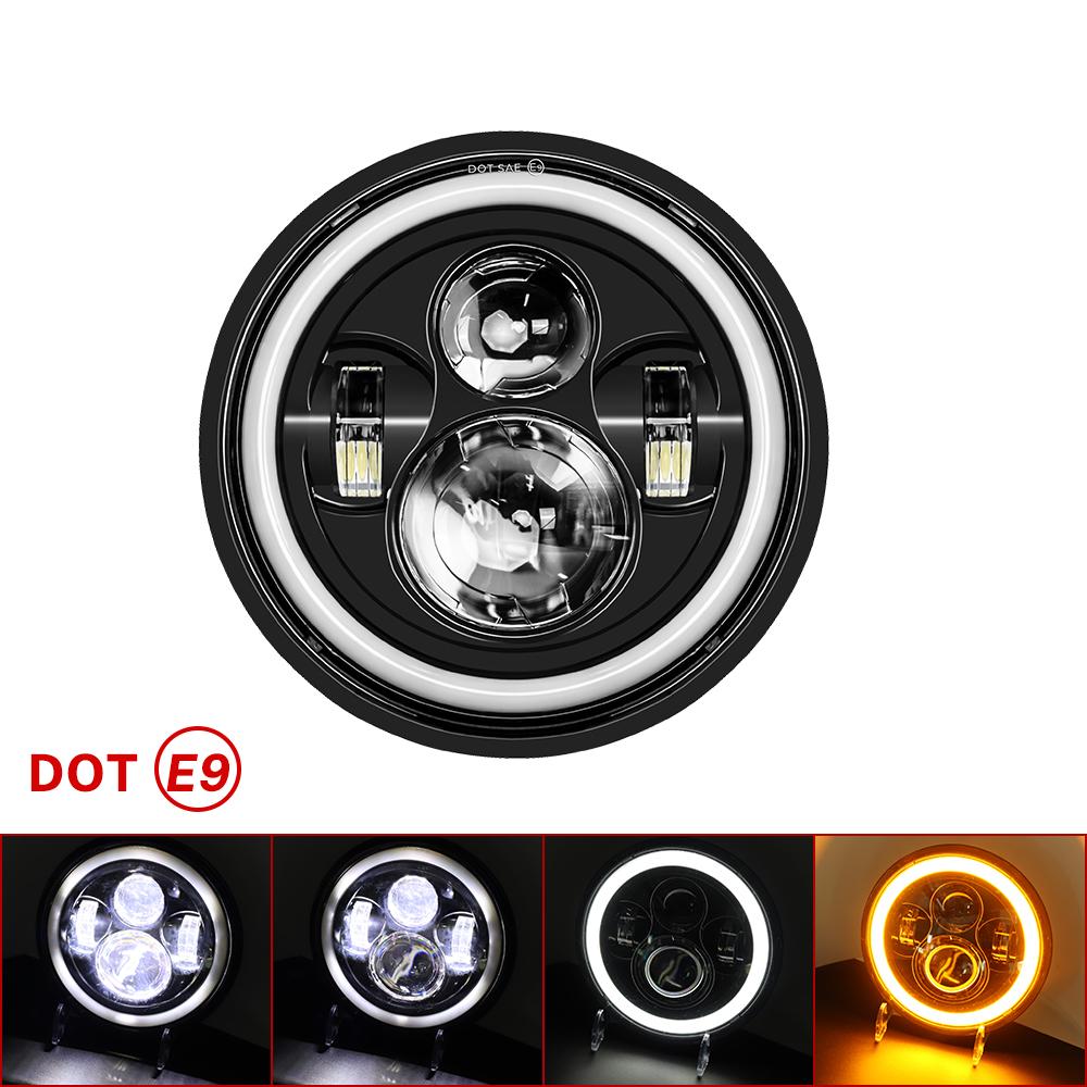 Universal 7" Round Head Light 7 Inch Motorcycle LED Headlight H4 Lamp Hi/Lo Beam Turn Signal For Cafe Racer Bobber Honda