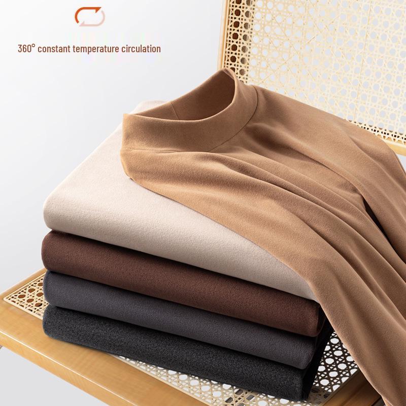 Men's Velvet Half-High Collar Long Sleeve Top - Soft, Warm, Autumn/Winter Fashion.