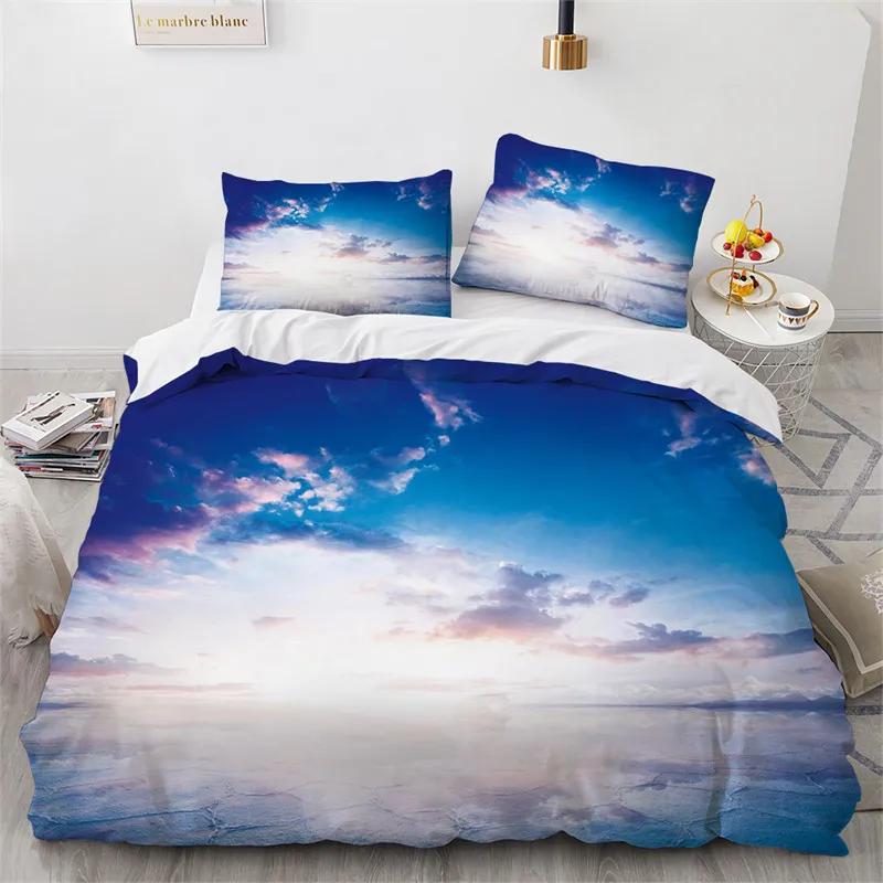 Comforter Blue Sky White Clouds King Microfiber Natural Scenery Flowers Bedding Set Animal Bird Comforter For Girls Teen