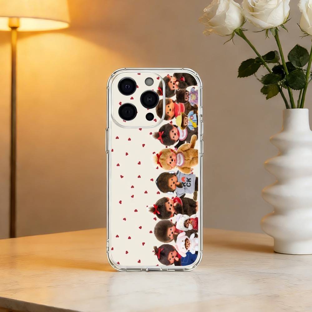 cute monchhichis Phone Case For iPhone 17 16 15 14 13 12 11 Mini Pro Max Plus Transparent Cover
