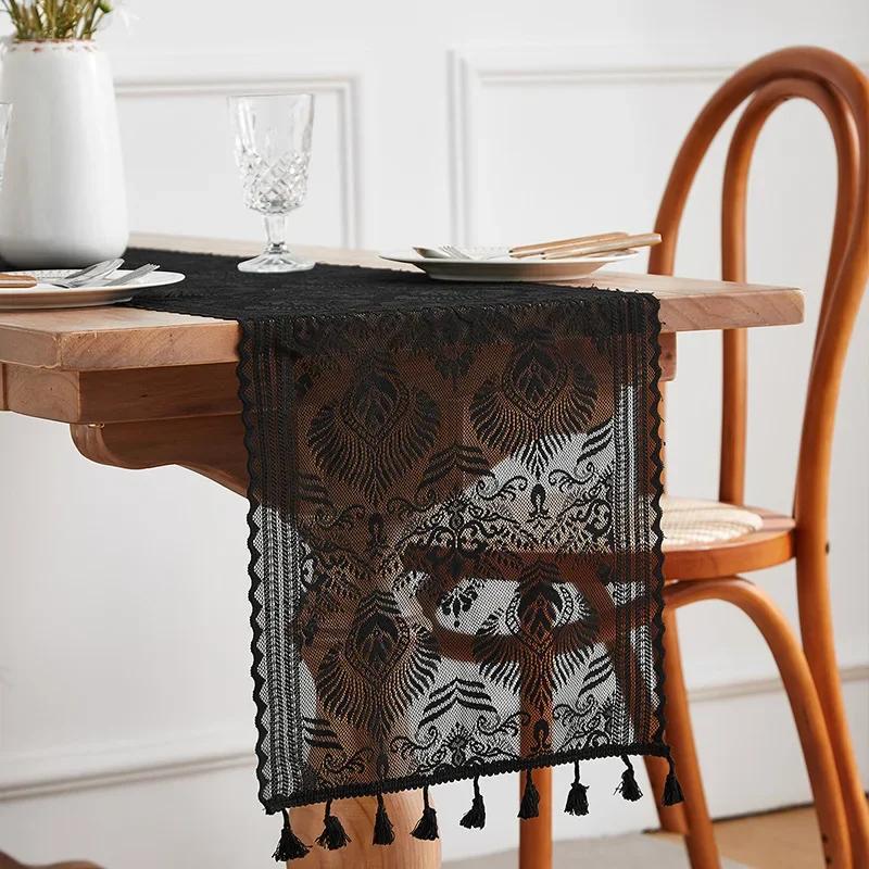 Boho Fall Table Runner Farmhouse Lace Cotton Table Runner With Tassels Woven Macrame Home Living Room Table Decoration 30x45cm