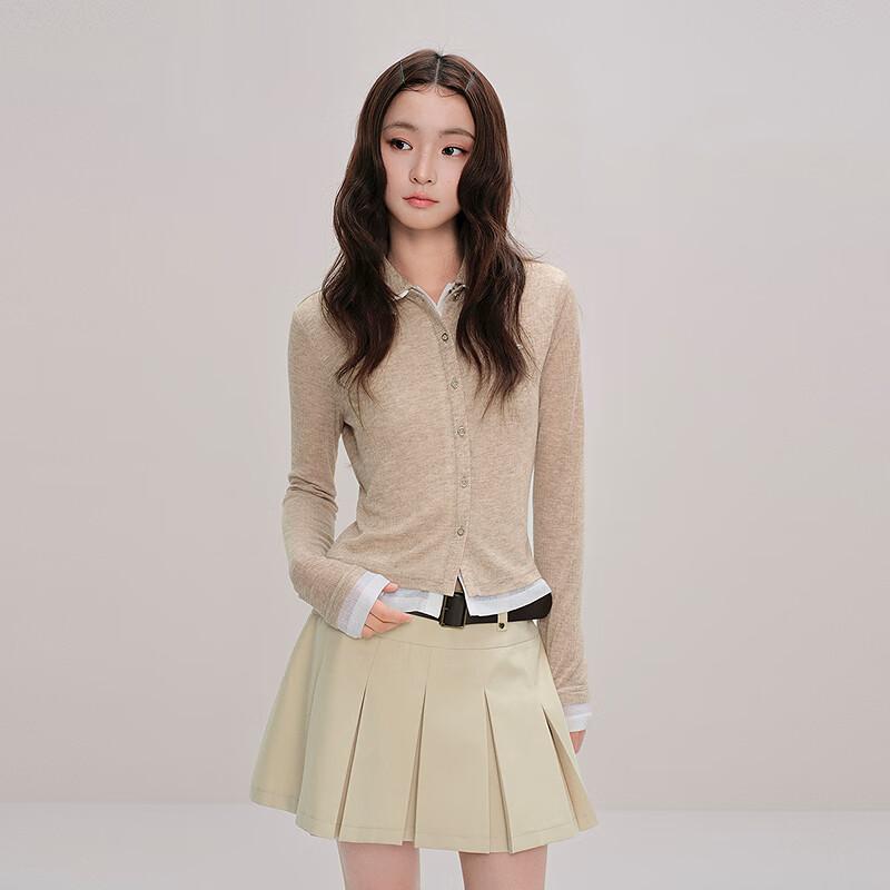 LEDING Contrast Stitching Faux Two-Piece Long Sleeve T-Shirt S