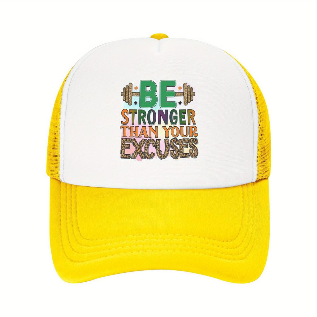 Be Stronger Than Your Excuses Mesh Trucker Hat Motivational Polyester Baseball Cap Breathable Adult Casual Fitness Headwear