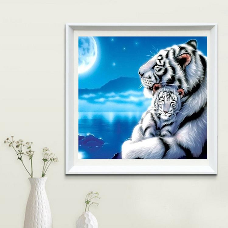 DIY 5D Diamond Painting Full Drill Animal Blue White Tiger Picture Diamond Mosaic Hand Inlaid Rhinestones Embroidery Home Decor