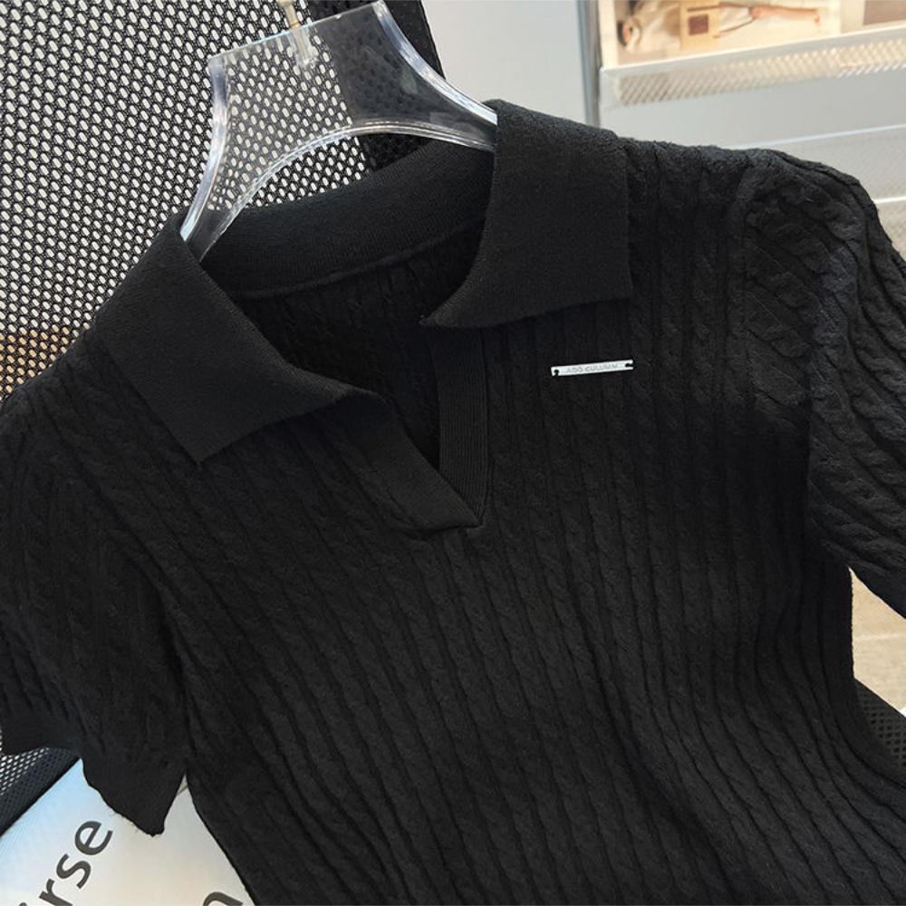 Ice Silk Top with A Small Fragrance and Temperament. Ice Silk Short Sleeved T-shirt for Women In Summer, New Casual Texture with A Unique Collar