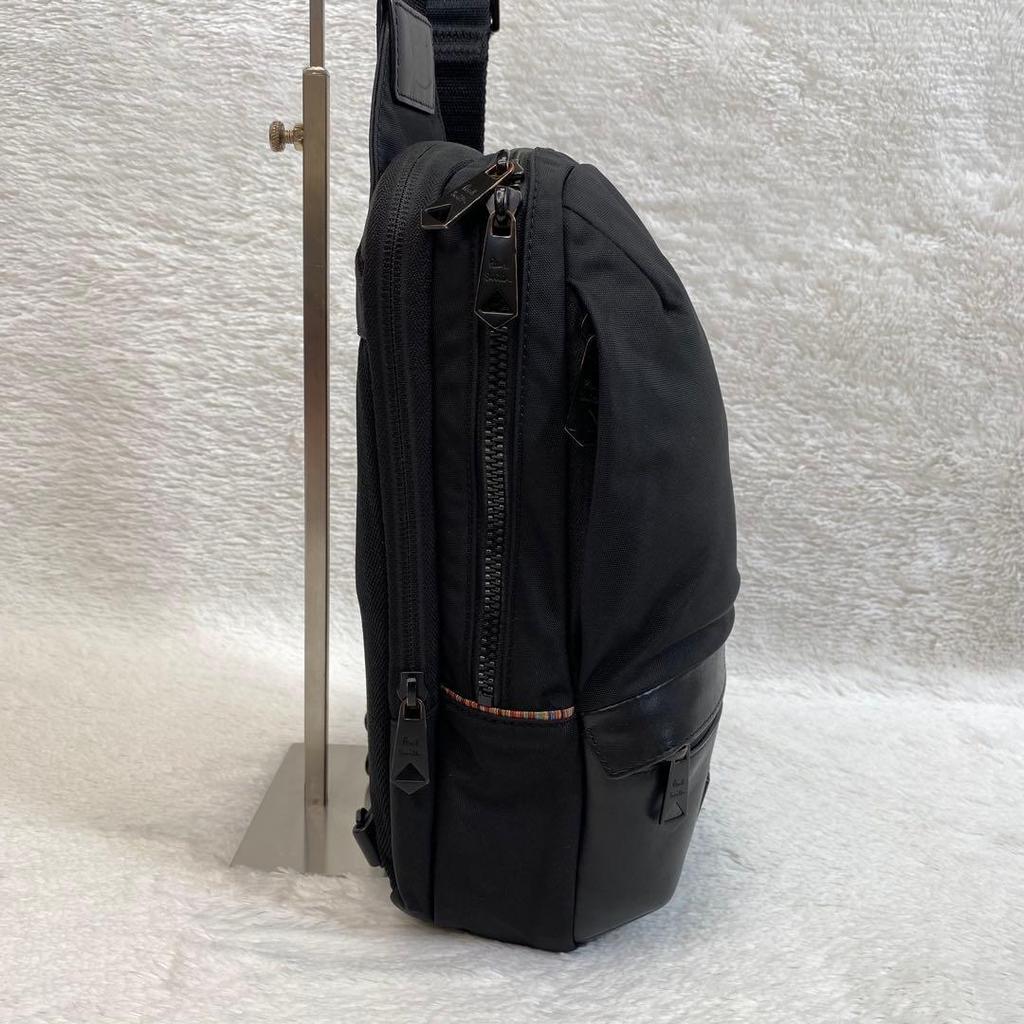 Used [Extremely Good Condition] Paul Smith Body Bag Leather Nylon Multi-Striped Super Rare