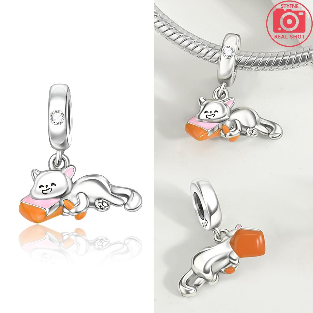 Original 925 Silver Black Cat Moon Cat Paw Pendant Charms Bead Fit Bracelet Women Jewelry Diy Anniversary Gift Accessories