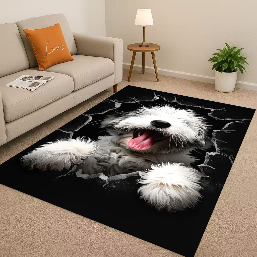 27 Stil Durchbrechende Wand 3D-Illusion Hund Welpe Wohnzimmer Rutschfester Teppich für Schlafzimmer Spielzimmer Sofa, Heimdekoration Fußmatte