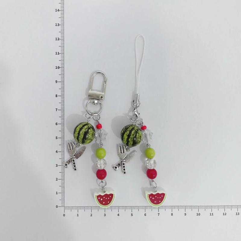 Cute Fruit Keychain Creative Summer Watermelon Pendant Key Chain Beaded Mobile Phone Anti-Lost Lanyard Bag Decorative Keyring