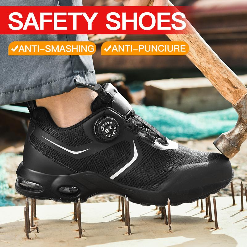Fashion Rotating Button New Safety Shoes Men Anti-smash Anti-puncture Work Shoes Fashion Men Sport Shoes Security Protective Boots Men