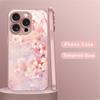 Art Cherry Blossoms Pattern Metallic Paint Glass Hard Phone Case For iPhone 17 Pro Max 11 12 13 14 15 16 Plus 16E 17Air Cover