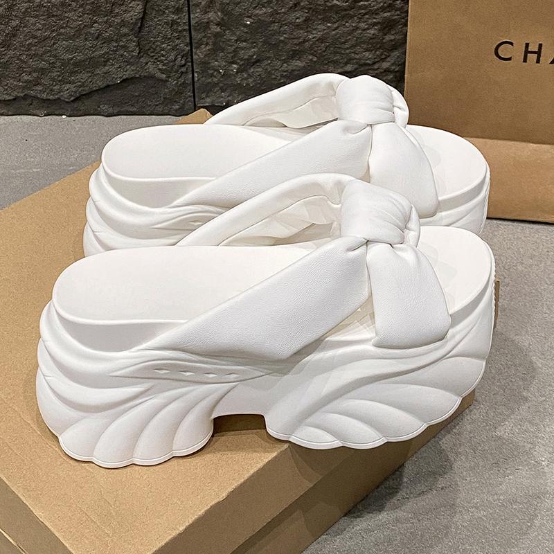 9CM Design Platform Slippers 2025 Women Summer Wear New Style Increase Sandals Casual Muffin Flip-flops Beach Shoes