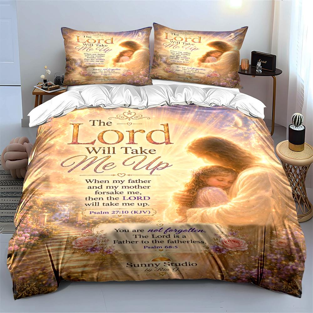 Religious Bedding Set with Psalm 27:10 Text Bedding set (1 duvet cover, 2 pillowcases, duvet not included)