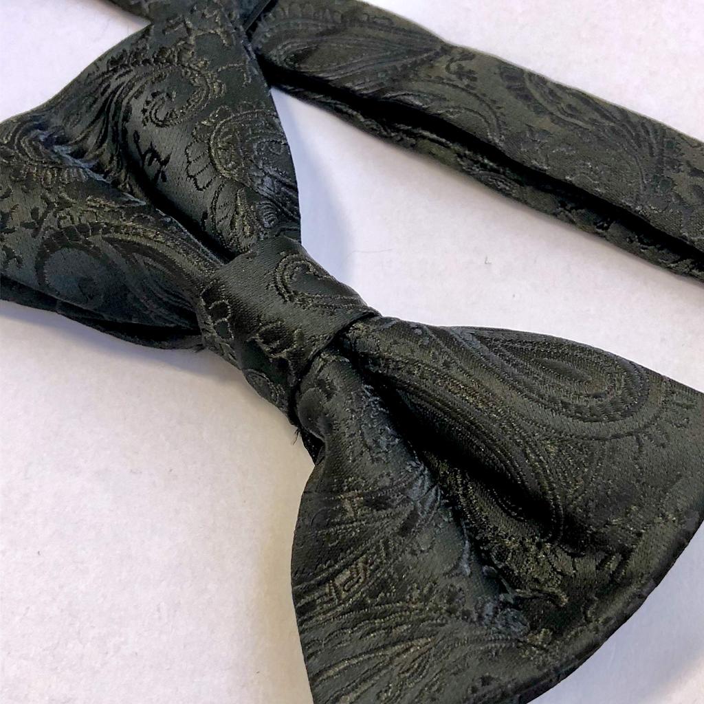 Black Paisley [Bow Tie & Pocket Square] 2-Piece Set for Men - One-Touch Closure - Casual & Formal - Black
