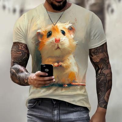 Heren 3D Animal Mouse Print T-shirt Zomer Mode Casual Buitensport Fitness Ronde Hals Korte Mouw Heren Overhemd Kleding