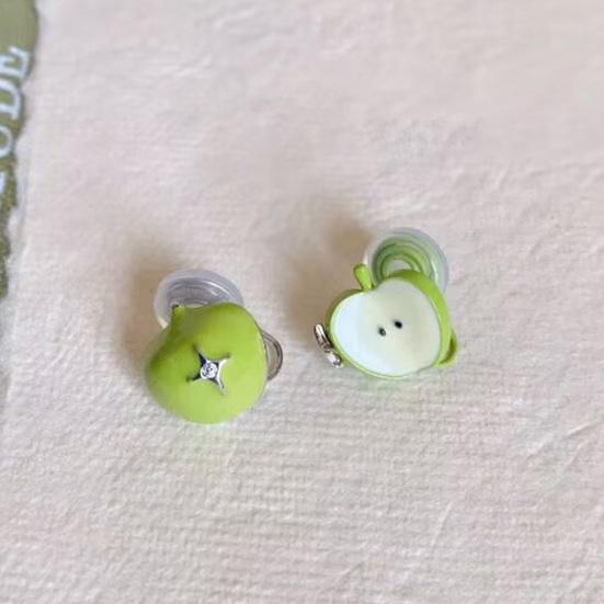 1 Pair Stud Earrings Green Fruit Design High Gloss Glaze Non-Fading Ear Studs Lightweight Girl Earrings Fruit Jewelry
