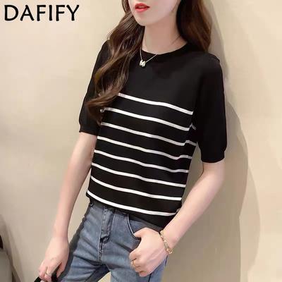 Damenmode Casual Sommer Frühling Streifendruck Kurzarm O-Ausschnitt Blusen & Hemden