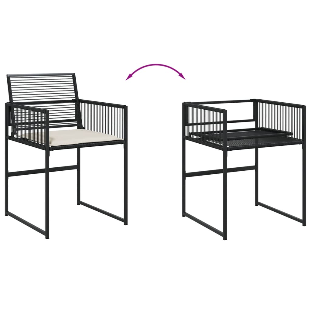 17 pc Outdoor Dining Set with Cushions Black Poly Rattan