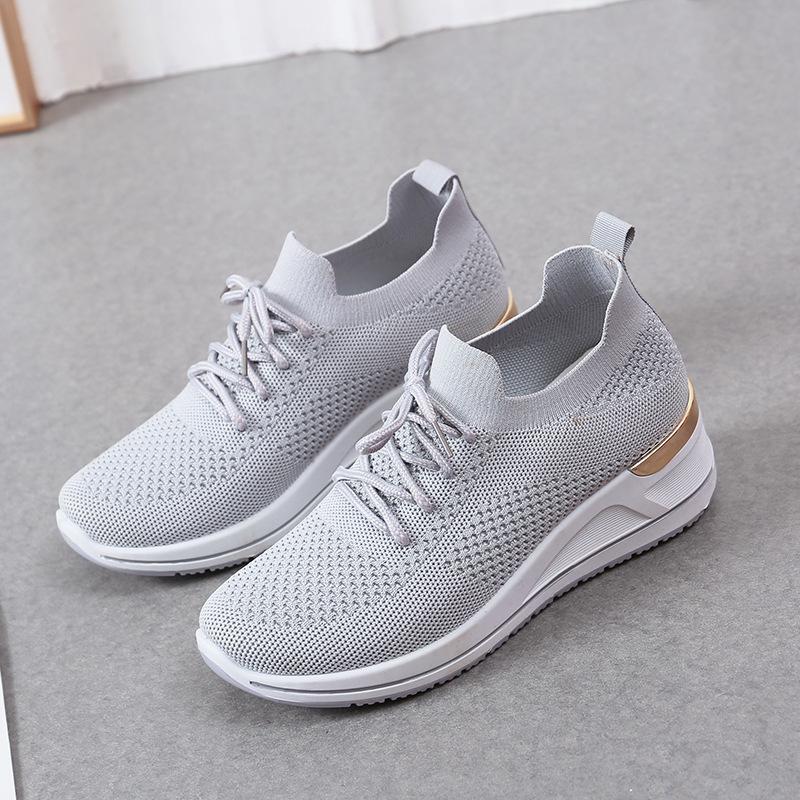 Shoes women's autumn new slope heel fly-woven women's shoes thick-soled breathable casual sports shoes women