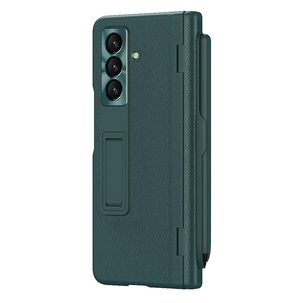 

For Samsung Galaxy Z Fold7 5G Case Kickstand PC+PU Leather Folding Phone Cover with Screen Protector and Stylus Green
