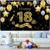 1 piece, birthday party decoration flag, background decoration for 18th birthday party, black and gold 18th birthday decoration