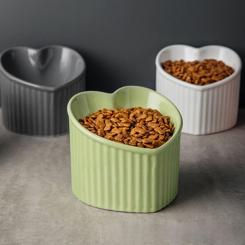 Slanted Ceramic Cat Bowl with Stand - Anti-Tip Elevated Cat Food Dish for Neck Protection, Cute Pet Feeding Bowl dogs universal
