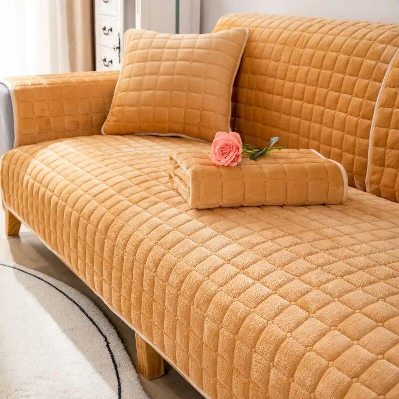 Universal Velvet Sofa Cushion Thickened Warm Plush Sofa Cover Winter Living Room Cushion Non-Slip Furniture Decoration Dust Cove
