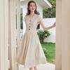 Elegant French V-Neck Tie-Waist Maxi Dress