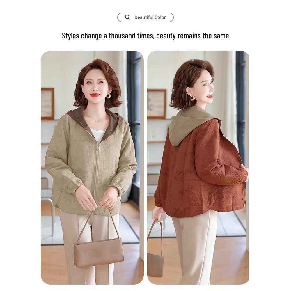 Stylish Spring Hooded Cardigan for Middle-Aged and Elderly Women: Short, Fashionable Outerwear for Spring and Autumn