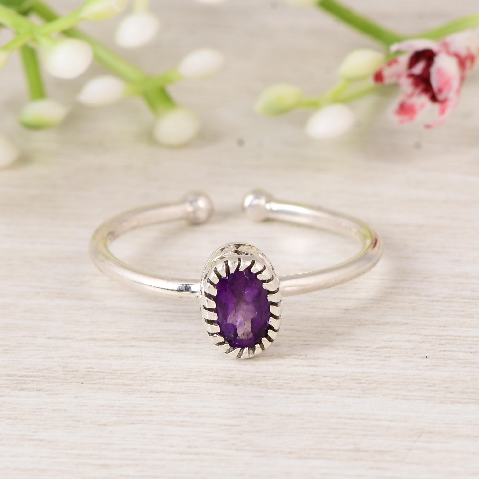 

Natural Purple Amethyst Ring, 925 Silver Open Ring, February Birthstone Jewelry Gift for Women, Wedding, Anniversary. 5