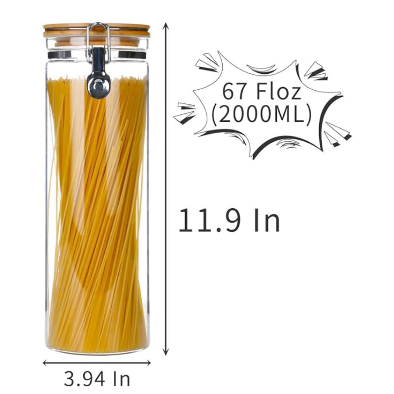 Ken's Kitchen Pasta Storage Jars - Glass Pasta Jar with Bamboo Lid, Airtight Dry Food Storage Kitchen Canister for Spaghetti, Macaroni, Noodles, 68