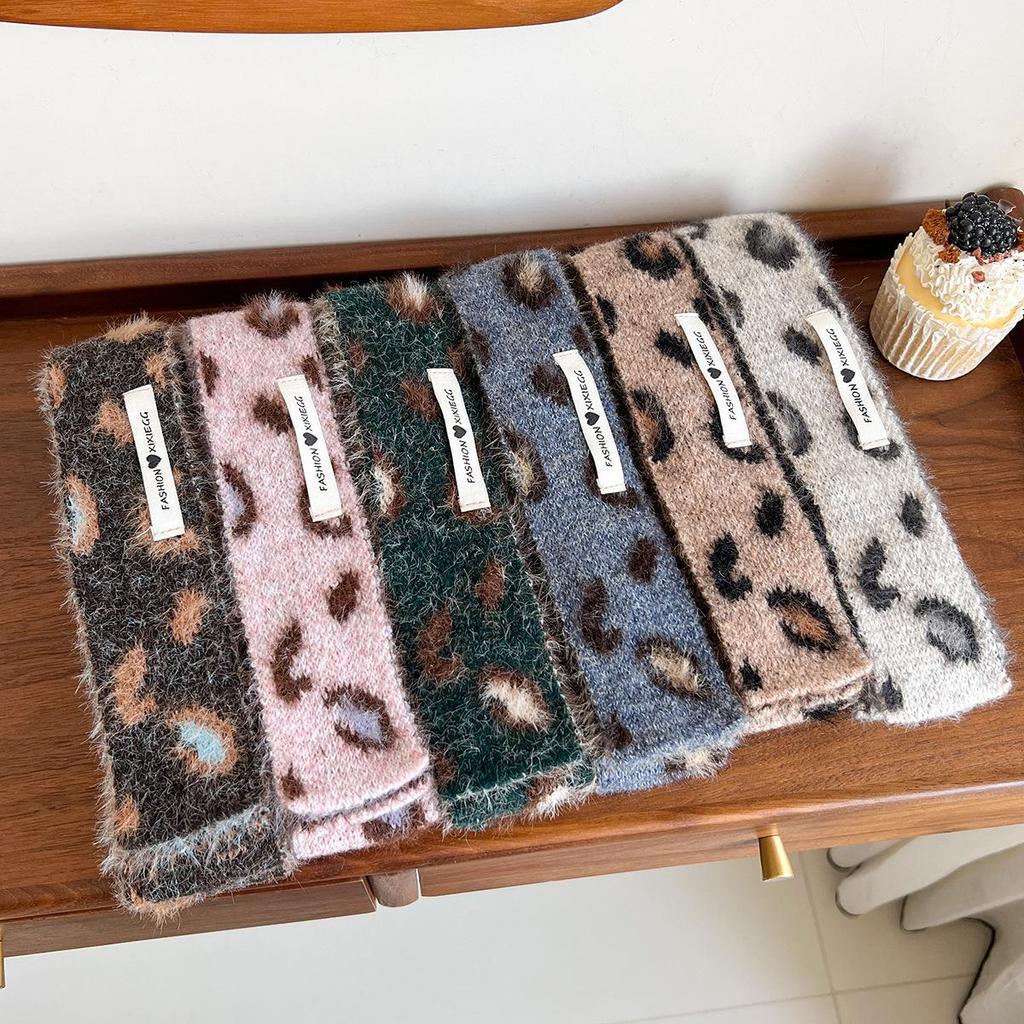 Korean Knitted Leopard Print Wool Blend Scarf Snood
