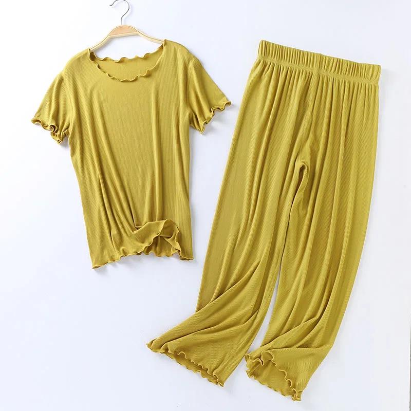 Japanese Summer Ladies Cotton Modal Short-sleeved Nine-point Pants Suit Home Service Suit Women's Large Size Home