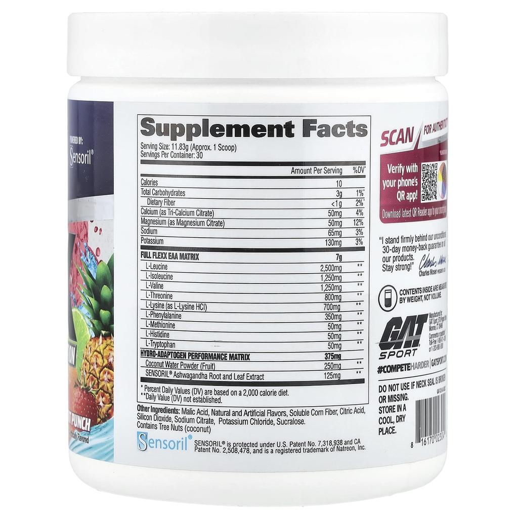 GAT Flexx EAAs + Hydration, Fruit Punch, 12.5 Oz (354.9 G)