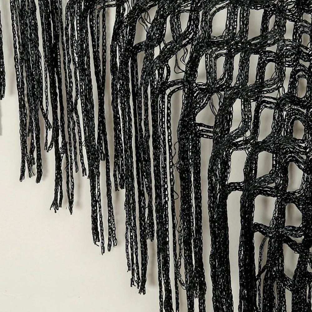 Through Hollow Out Pareo Solid Color Tassels Shawls Sexy Long Sleeve Cover Up for Women