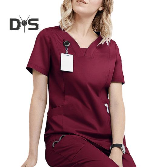 2 stk/sett Dame Sykehusuniformsett V-hals Kort ermet Lommer Topper Elastisk midje Joggebukser Sett Hurtigtørkende Sykehus Tannlege Sykepleierdrakt