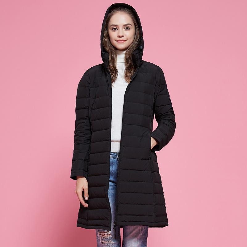 Lett dunjakke for kvinner, middels lang med hette, 2025 høst og vinter, lett og tynn høst- og vinterjakke med hvitt andedun