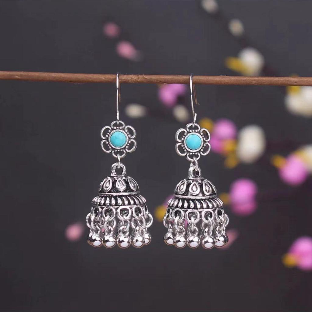 Bohemian Turquoise Owl Dream Catcher Tassel Earrings for Women