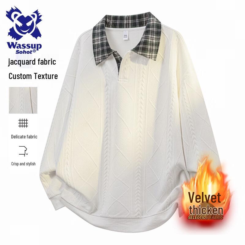 Wassup Sohot Men's American Style Color-block Lapel Fake Two-Piece Polo Sweatshirt