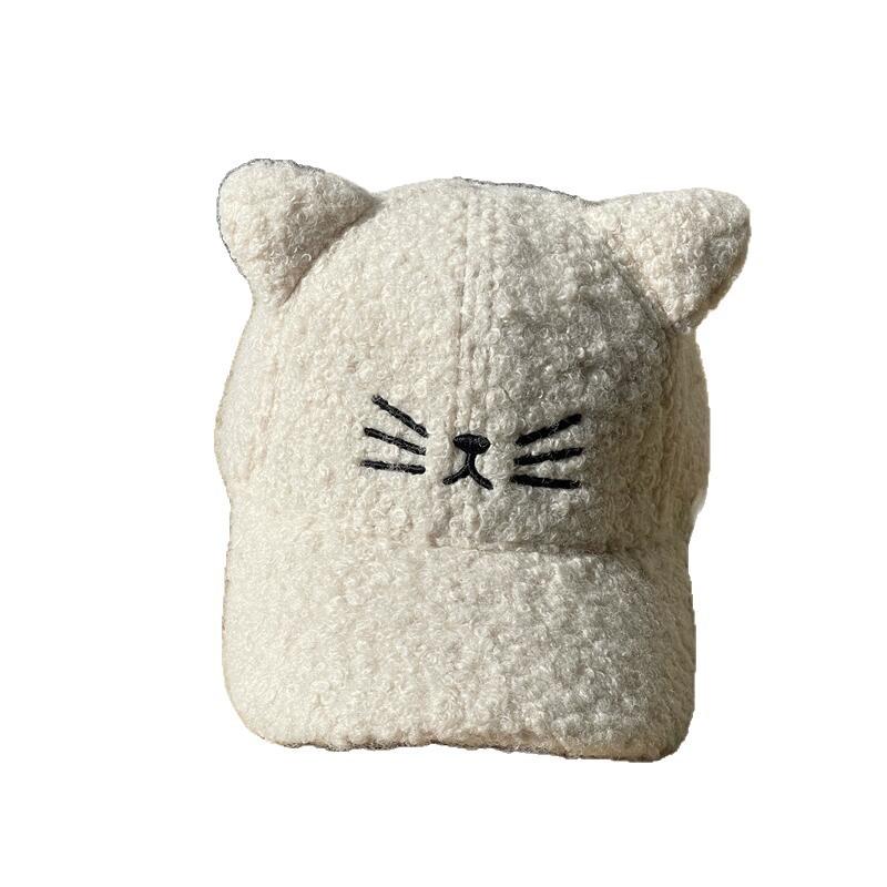 Korean-style Cat Ear Baseball Cap for Women, Lamb Wool, New Autumn and Winter Trendy Thickened Warm Versatile Cute Duckbill Cap