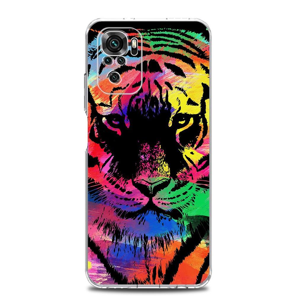 New Square Clear Soft Phone Case For Xiaomi Redmi Note 12 11 9S 9 8 10 Pro+ 7 8T 9C 9A 8A K40 Gaming Cover Tiger neon Leopard