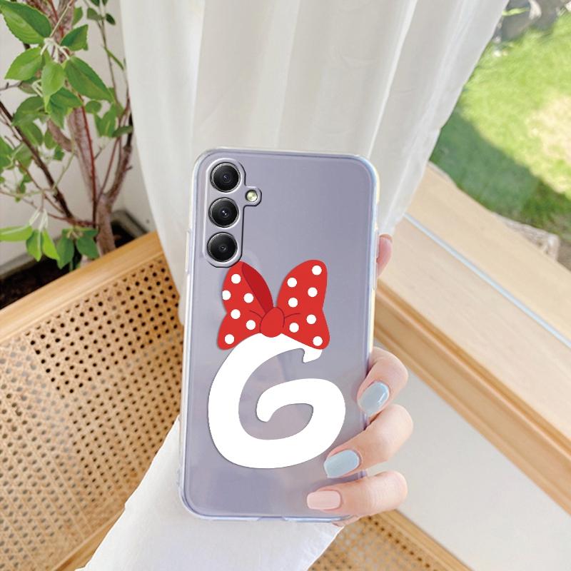 

Мягкий прозрачный силиконовый чехол с бантом и буквами AZ для Samsung A55 A54 A35 A34 A15 M35 M34 M33 S24 Plus S23 FE, защитный противоударный чехол для камеры Samsung Galaxy A13 4G