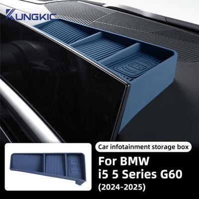 Car Central Control Navigation Screen Rear Storage Box For BMW 5 Series G60 2024 2025 Mobile Phone Tray Interior Silicone