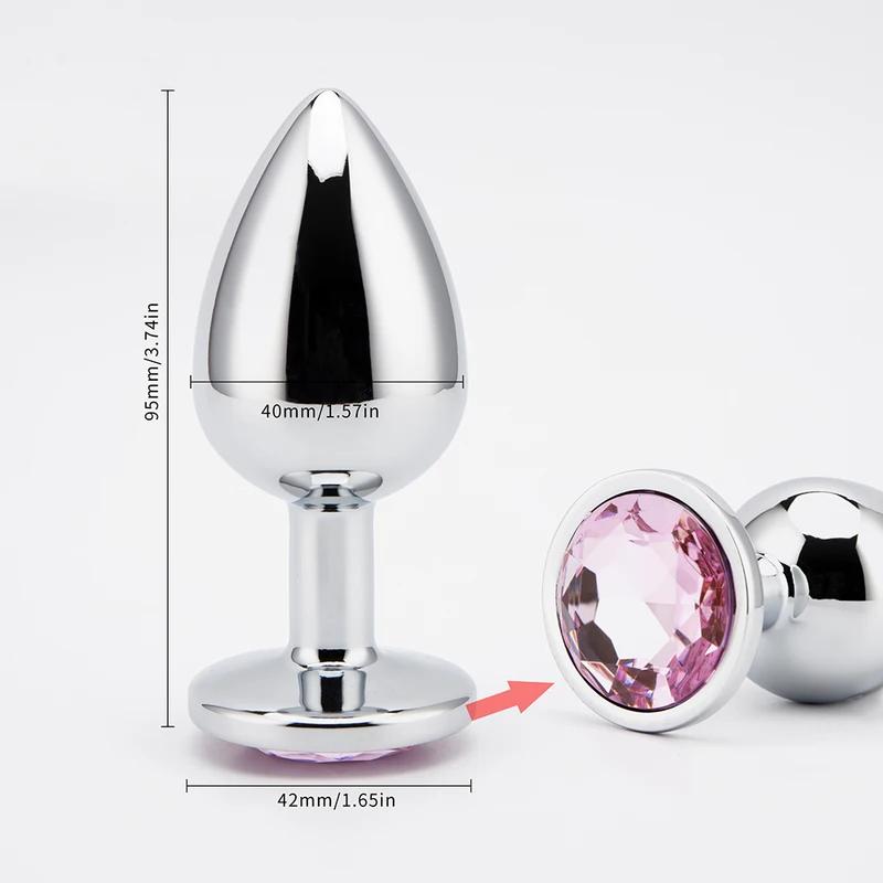 3 Sizes Metal Anal Plug Smaller Smooth Stainless Steel Butt Plug Colorful Crystal Round Anus Plug Adults Anal Sex Toys For Women