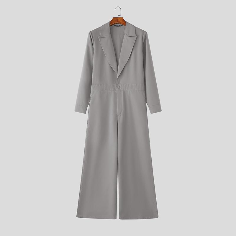 

INCERUN Мужские комбинезоны большого размера с лацканами, длинными рукавами, однотонные, свободные, длинные 5XL серый