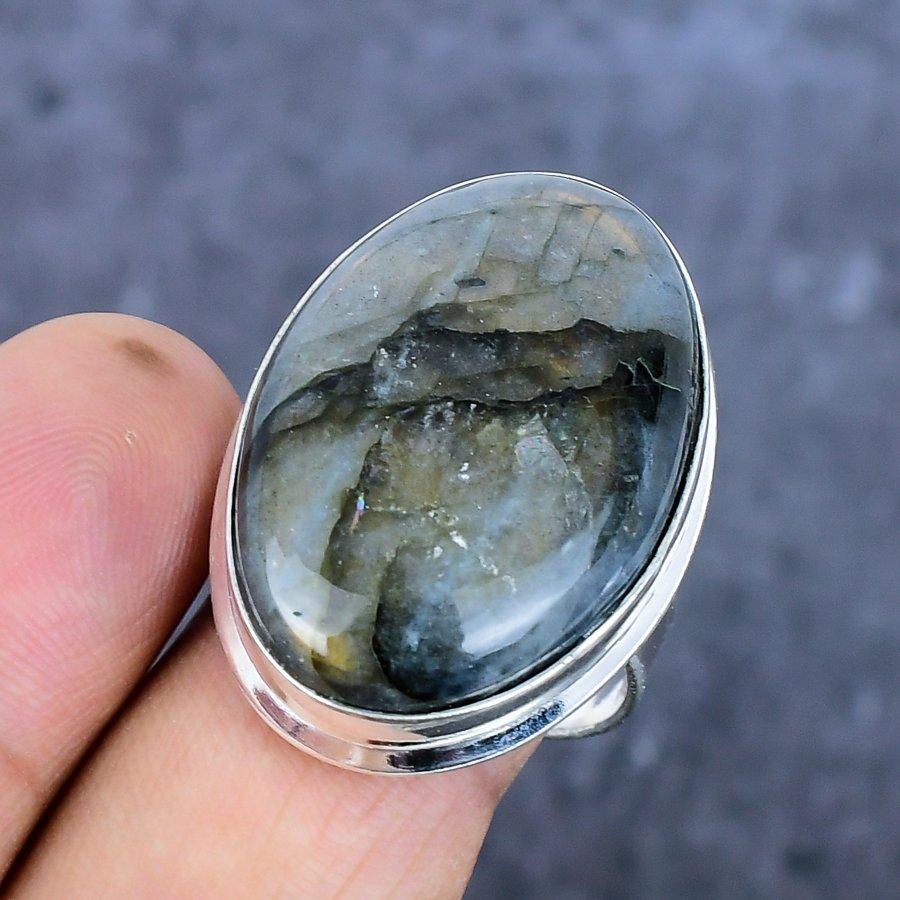 Natural Labradorite Gemstone 925 Sterling Silver Jewelry Ring Size 10 l6B18