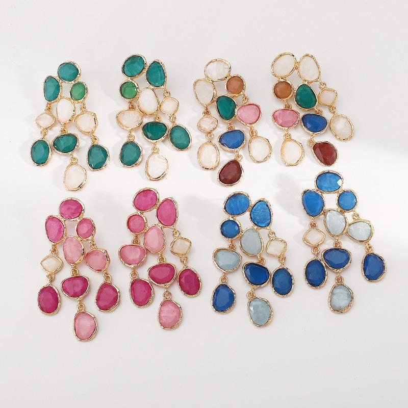 Fashion Colored Resin Fringed Earrings, Fashionable Retro Ethnic Style Exaggerated Earrings