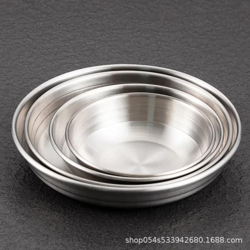 Korean Kimchi Seasoning 304 Stainless Steel Seasoning Plate, Silver-gold Flat-bottomed Side Dish, Cold Dish,