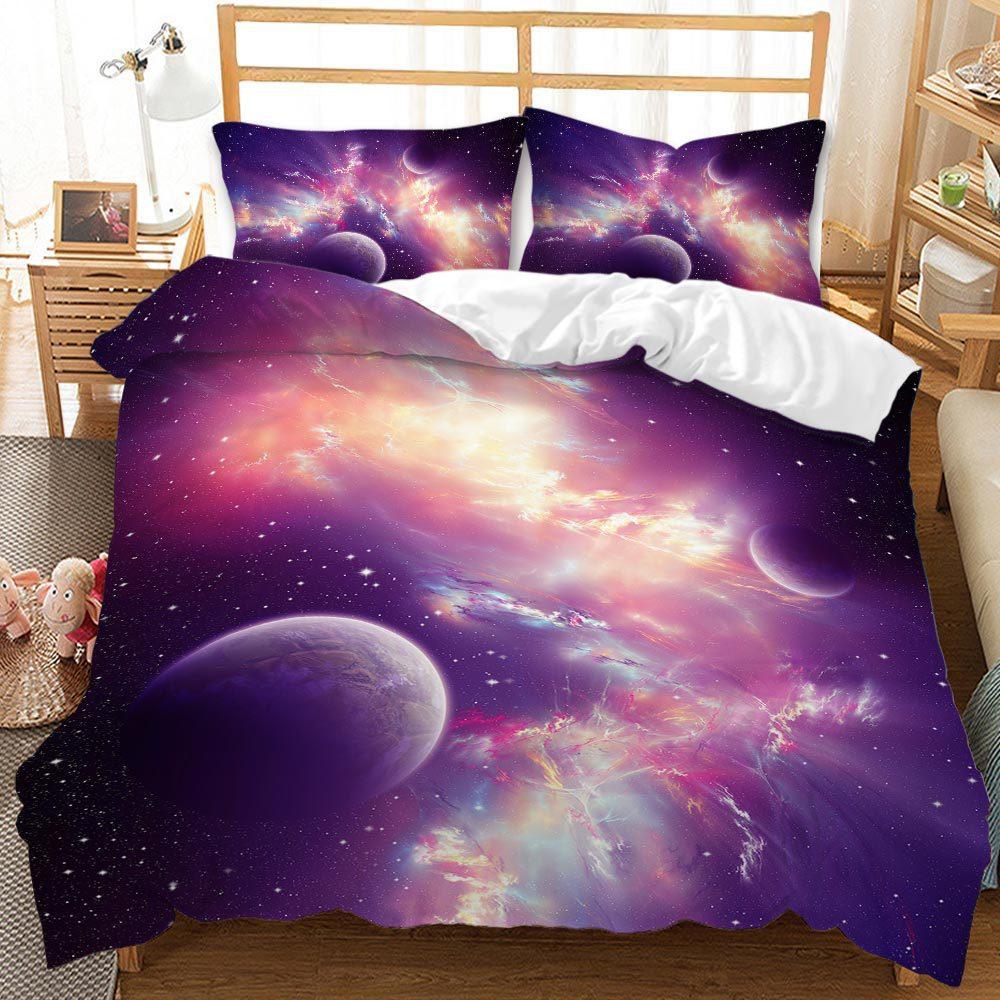 Galaxy Universe Outer Space Theme Duvet Set Digital Printing Three-Piece Bedding Set