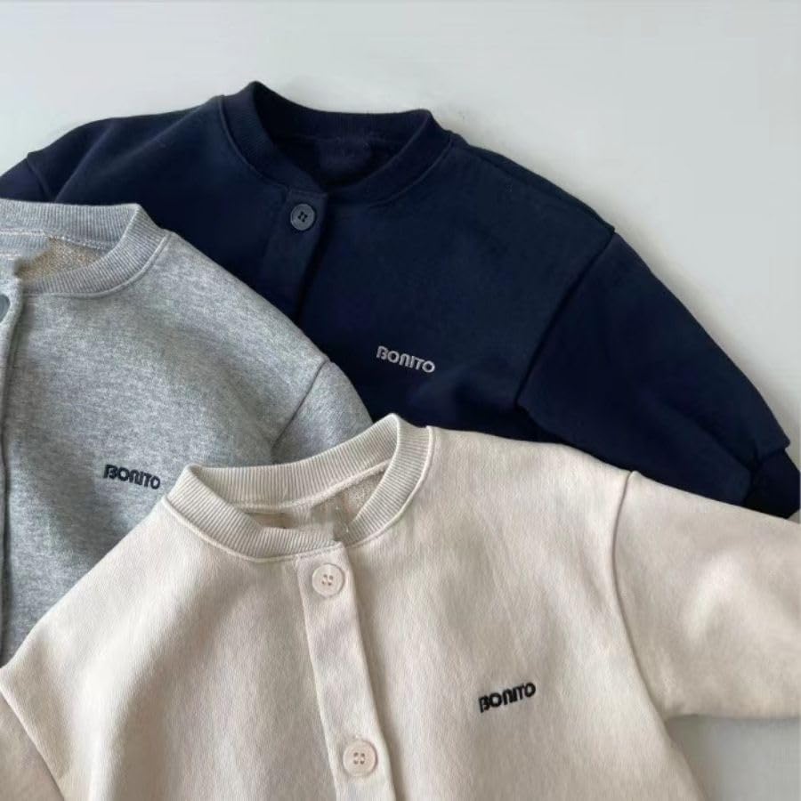 Grey 90cm Sweatshirt Long Sleeve Romper Warm Outing Loungewear Cute Newborn Korean Clothing Baby Clothing Boys Girls 66cm 73cm 80cm 90cm [EnDast]